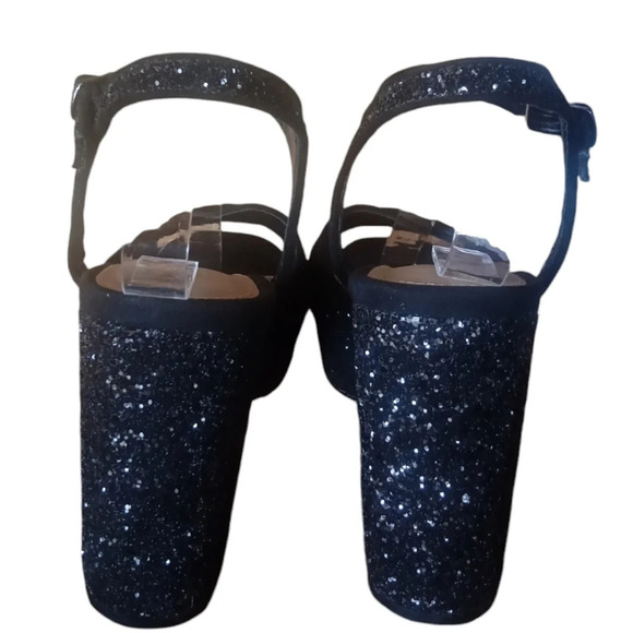 Dolls Kill Shellys London Black Chunky Glitter Platform Strappy Pumps‎ Size 9 - Picture 8 of 10